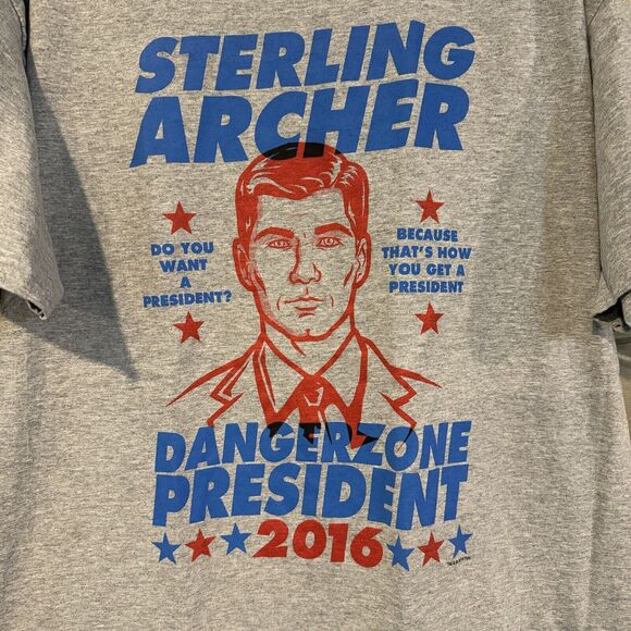 Sterling Archer Dangerzone President 2016 TV Show XL T-Shirt Men's Grey Tee - Picture 2 of 6